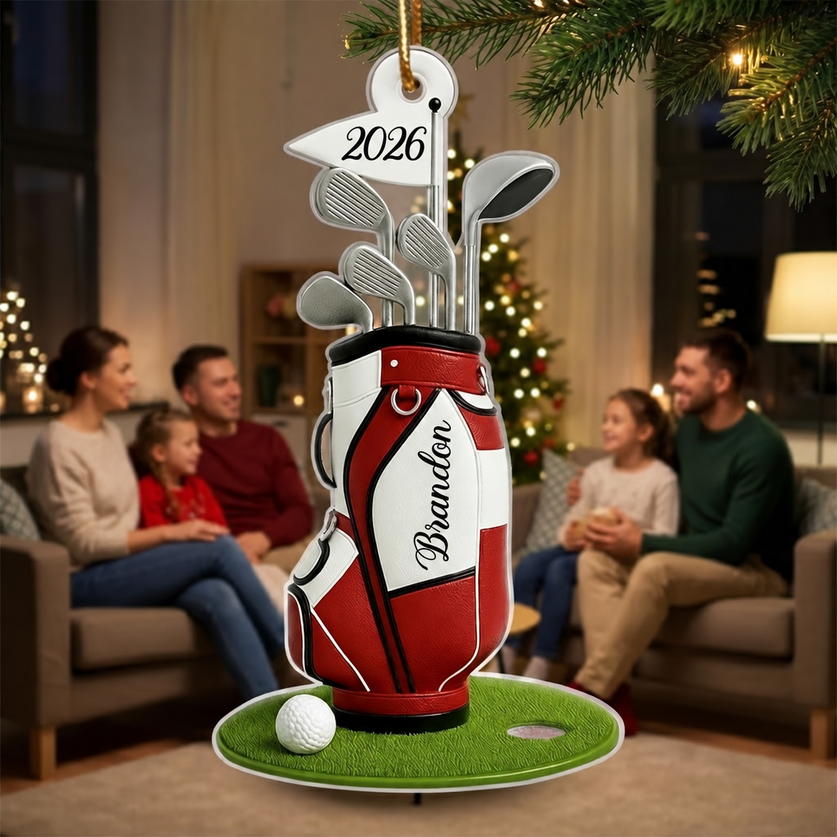 Custom Golf Bag Christmas Acrylic Ornament – Personalized Christmas Gift for Golf Lovers