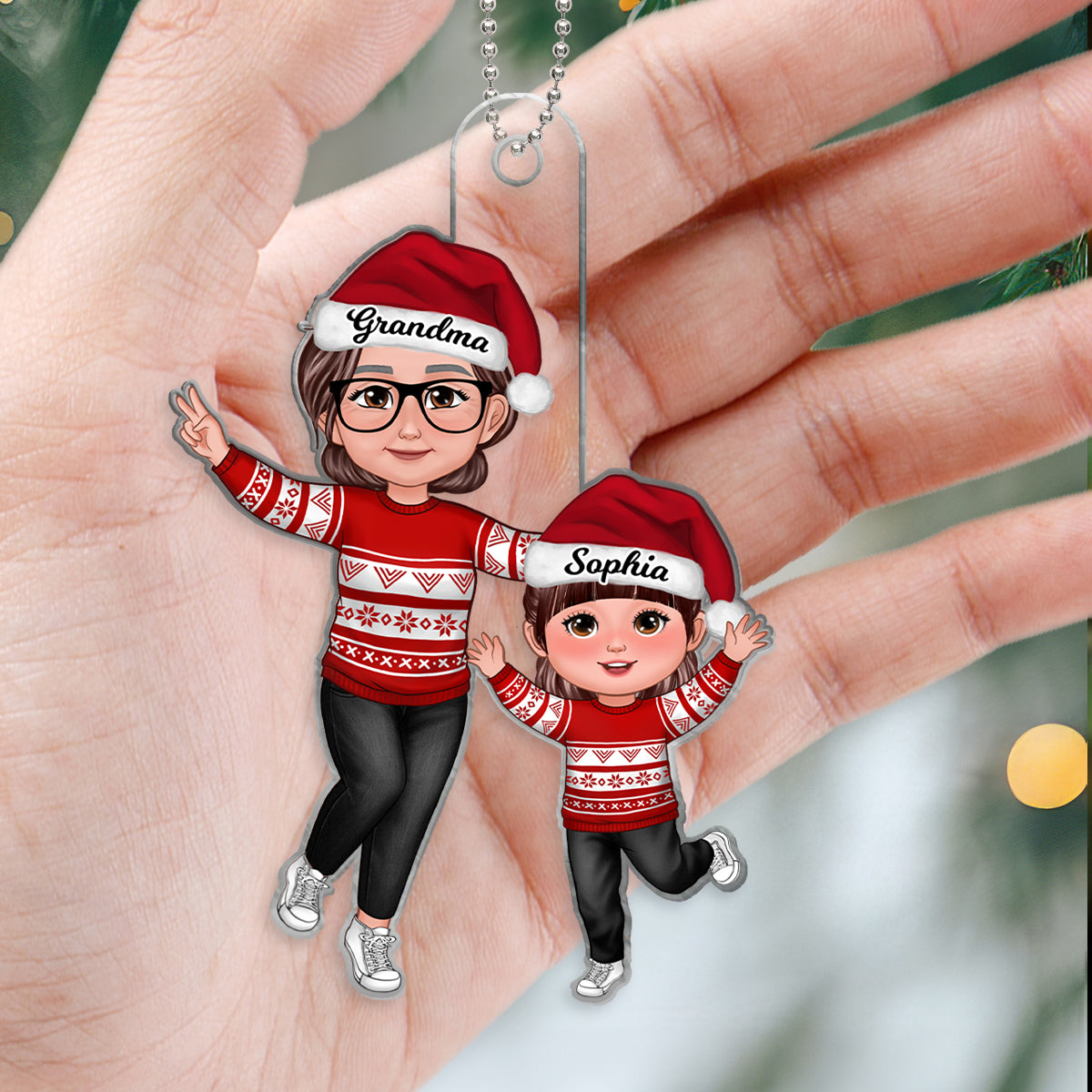 Happy Grandma & Grandkid Christmas Gift For Granddaughter Grandson Personalized Acrylic Ornament