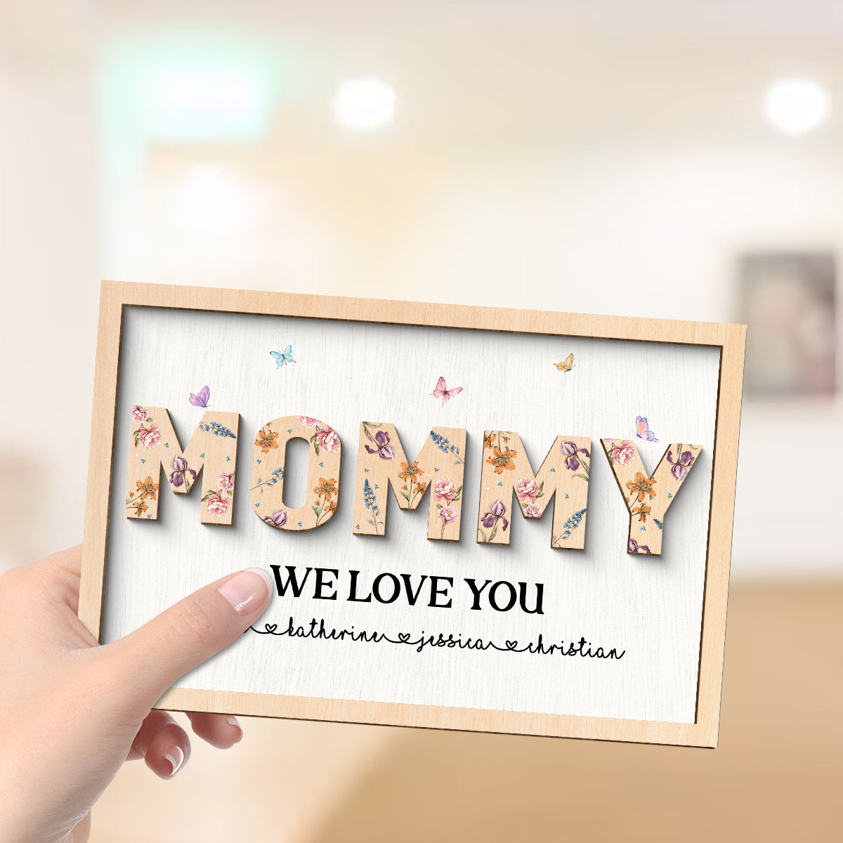 Mom We Love You, Custom 2-Layer Wooden Plaque, Birth Month Flower, Gift For Mom