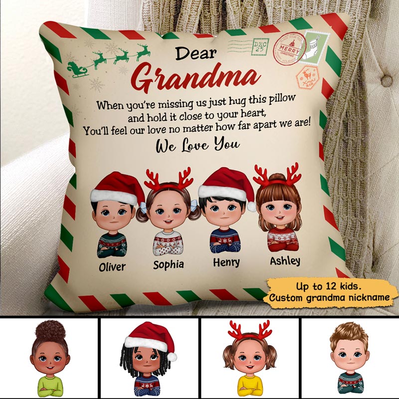 Dear Grandma From Grandkids Personalized Christmas Pillow (Insert Included)