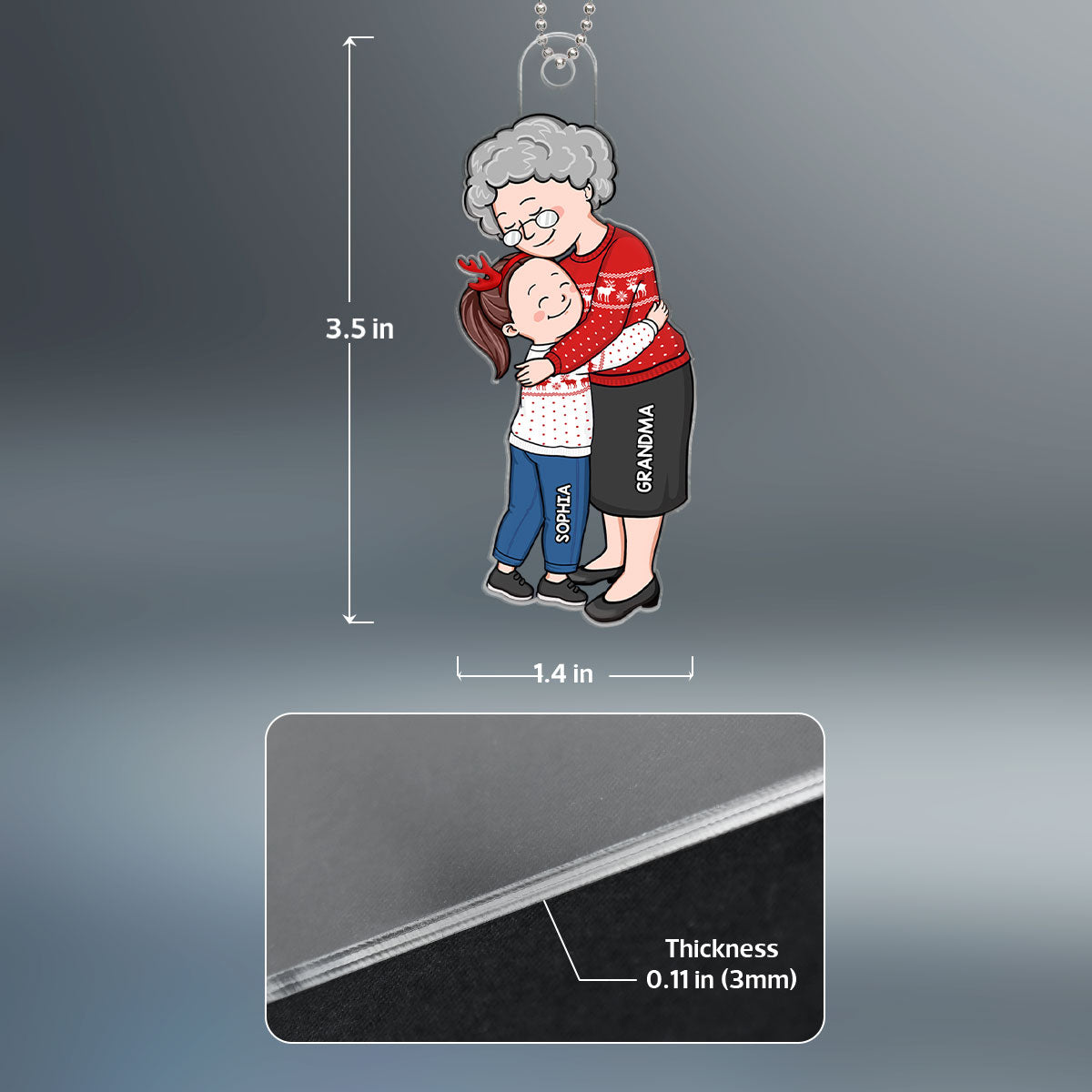 Simple Cartoon Grandma & Grandkid Hugging Christmas Gift For Granddaughter Grandson Personalized Acrylic Ornament