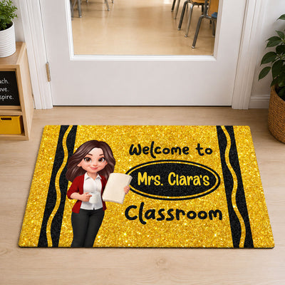 Teacher Beautiful Crayon Color Welcome To Classroom Happy Learning - Personalized Doormat - Back To School, Classroom Decor
