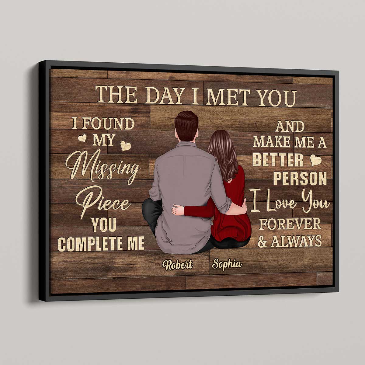 Found My Missing Piece Back View Couple Sitting Brown Palette Personalized Horizontal Poster