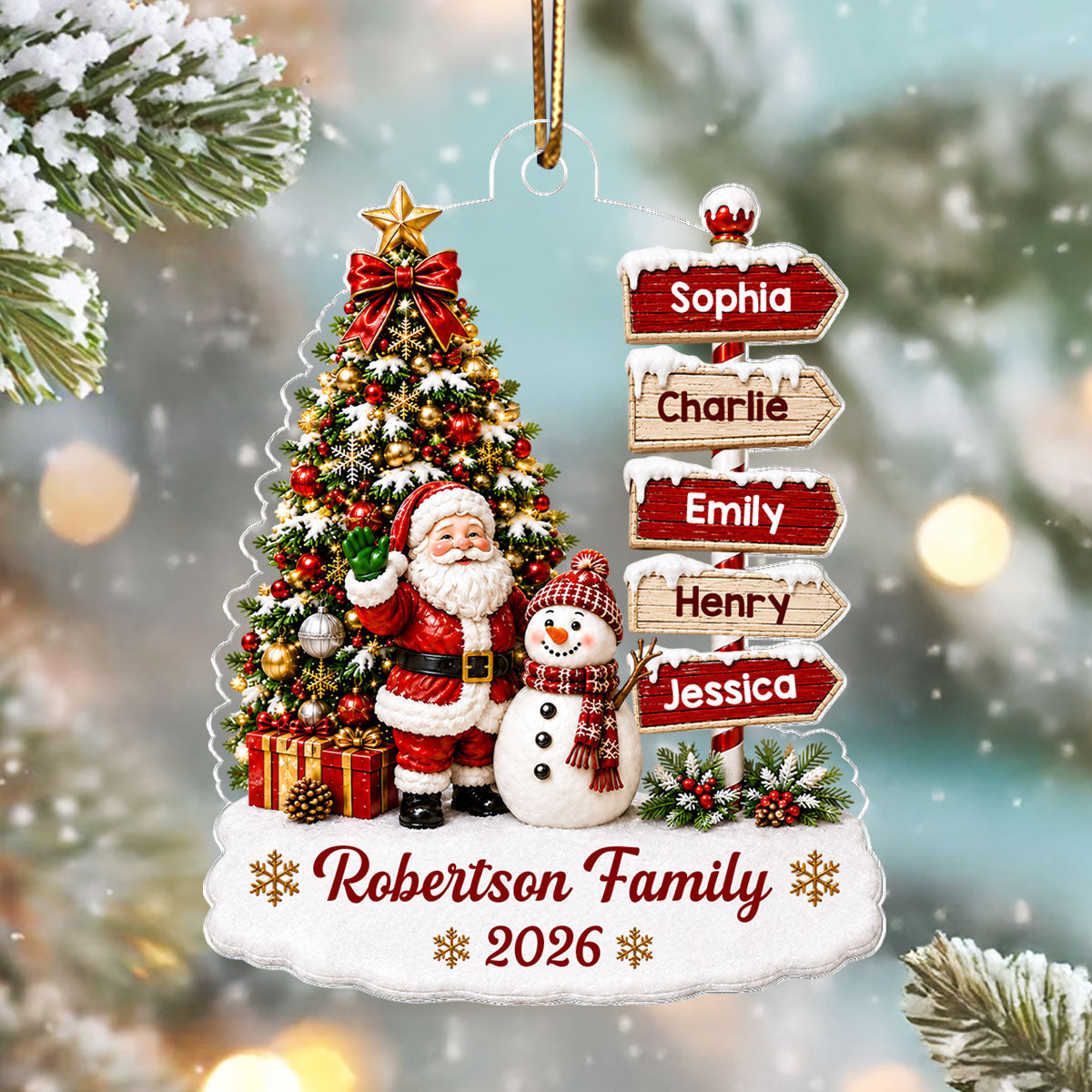 Christmas Festive Santa Snowman Family Sign Posts - Personalized Acrylic Ornament - Christmas Decor For Family