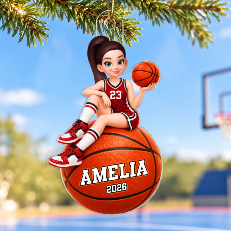 Proud Basketball Player Slay Girl - Personalized Acrylic Ornament - Christmas Gift For Basketball Players, Granddaughter, Daughter