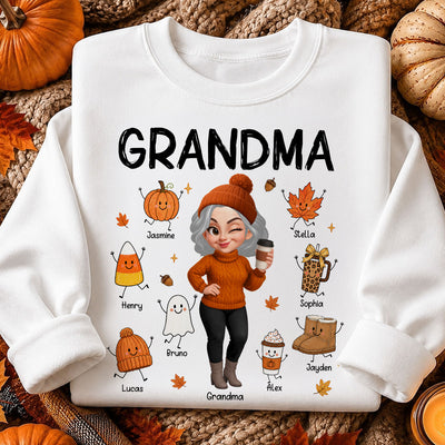 Fall Season Grandma Custom Grandkids Doodle Fall Symbols - Personalized Shirt - Fall Gift For Grandma