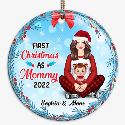 First Christmas As Mommy Pretty Personalized Circle Ornament
