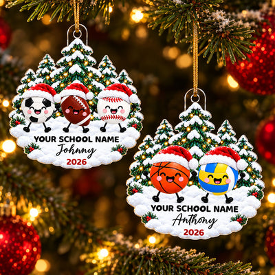 Cute Sports Soccer Football Baseball Volleyball Christmas – Personalized Acrylic Ornament - Christmas Gift For Kids, Grandkids
