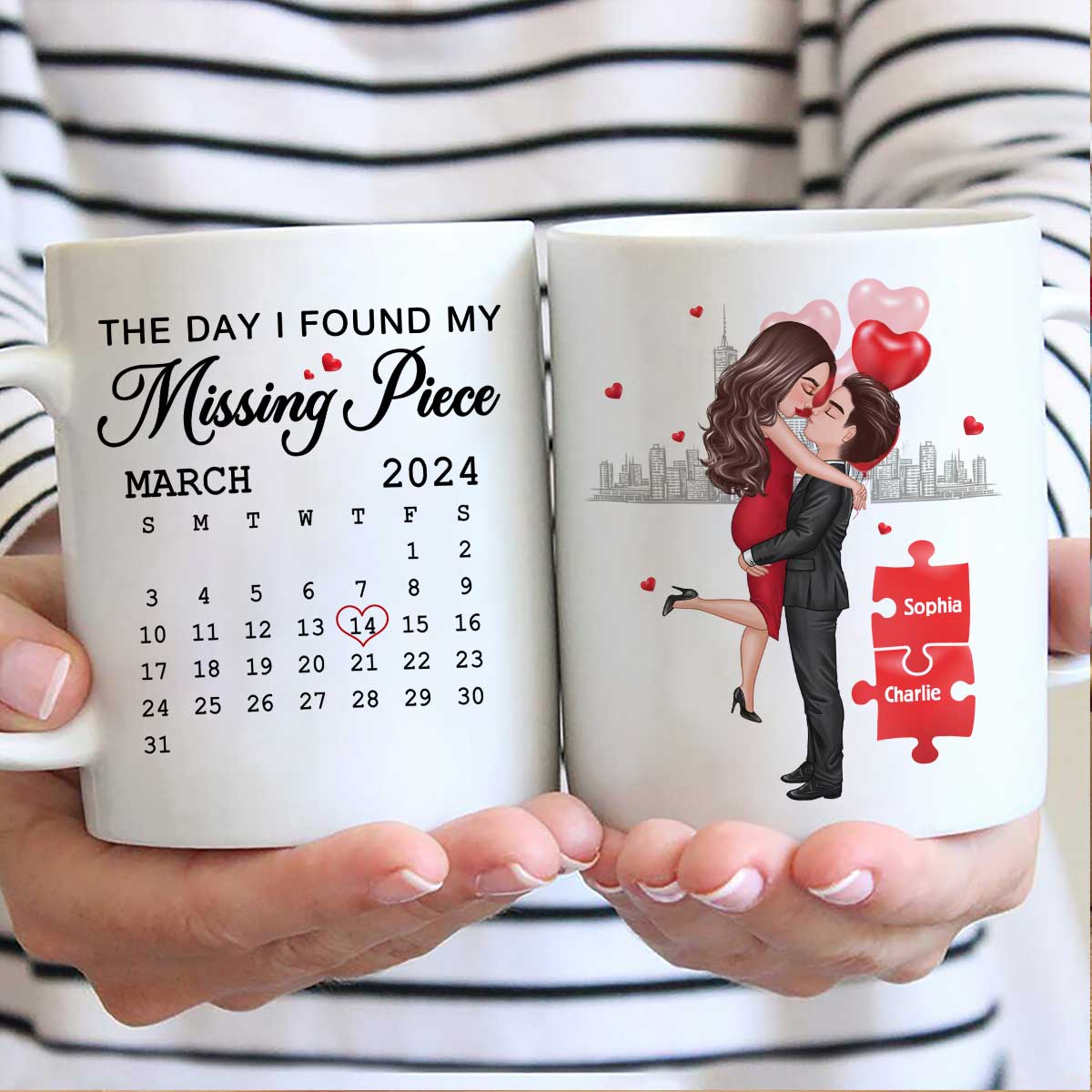 The Day I Found My Missing Piece Calendar Keepsake Personalized Mug,  Gift, Anniversary Gift For Couple