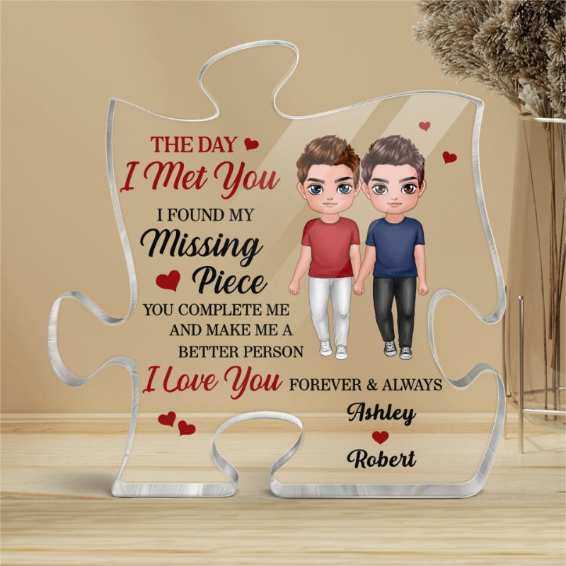 Doll Couple Found My Missing Piece Anniversary Gift For Him For Her Personalized Puzzle Acrylic Plaque