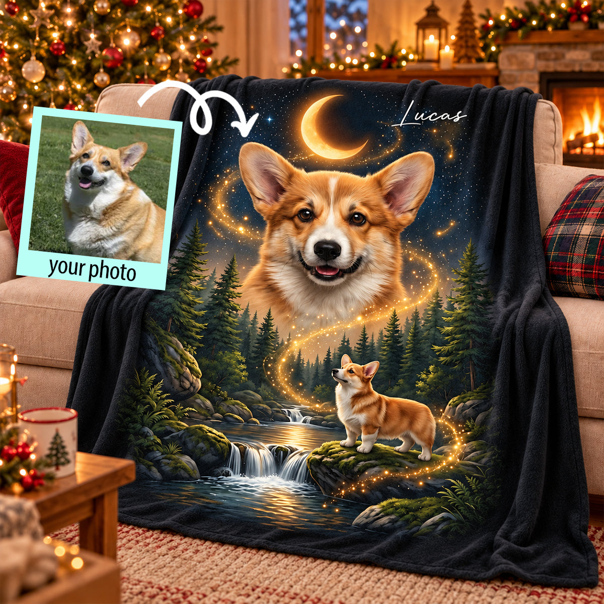 Dog Howling to the Moon - Personalized Fleece Blanket - Gift for Dog, Cat Lovers, Pet Memorial Gift, Christmas Gift for Her, for Him