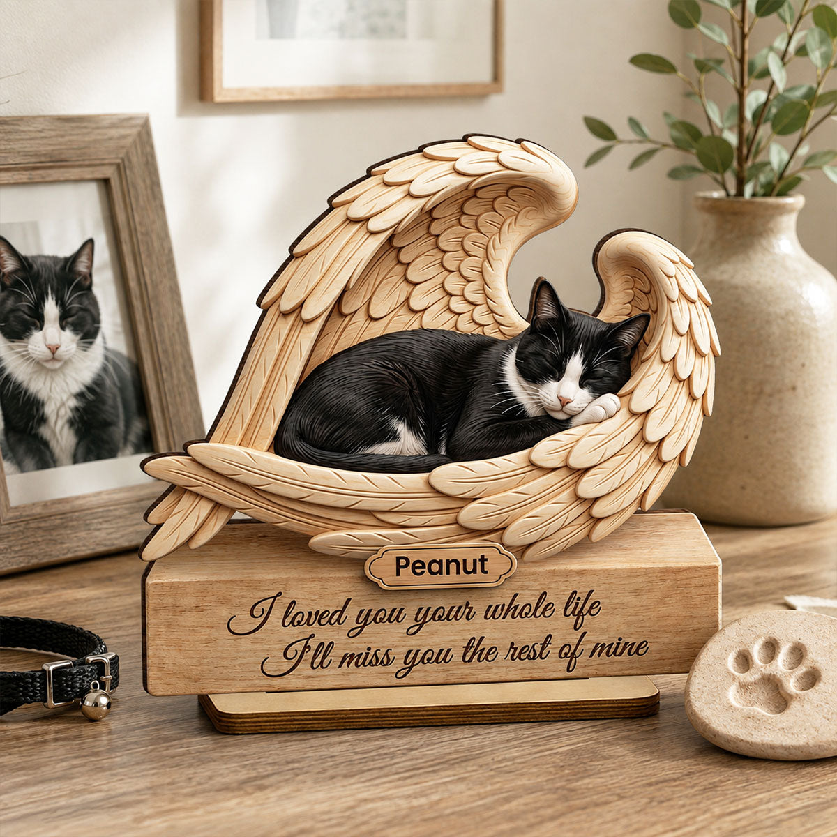 Cat Memorial I Loved You Your Whole Life - Personalized 2-Layered Wooden Plaque - Sympathy Pet Loss Gift