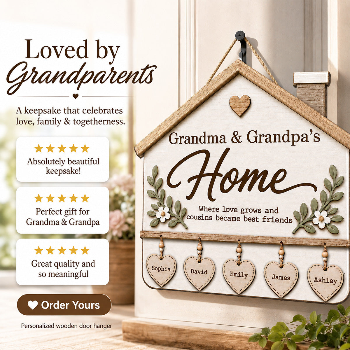 Grandma & Grandpa's House Where Love Grows 2D Flat Printed - Personalized Wooden Sign - Home Decor For Grandparents
