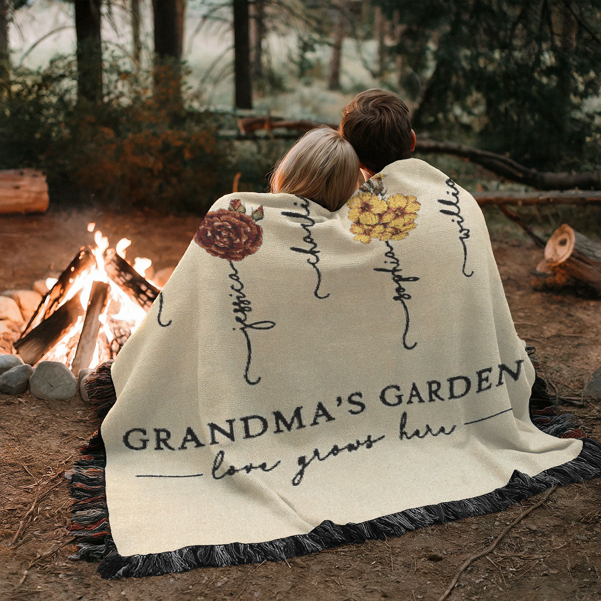 Beautiful Vintage Birth Month Flowers Grandma's Garden Personalized Tapestry Woven Blanket, Gift For Grandma