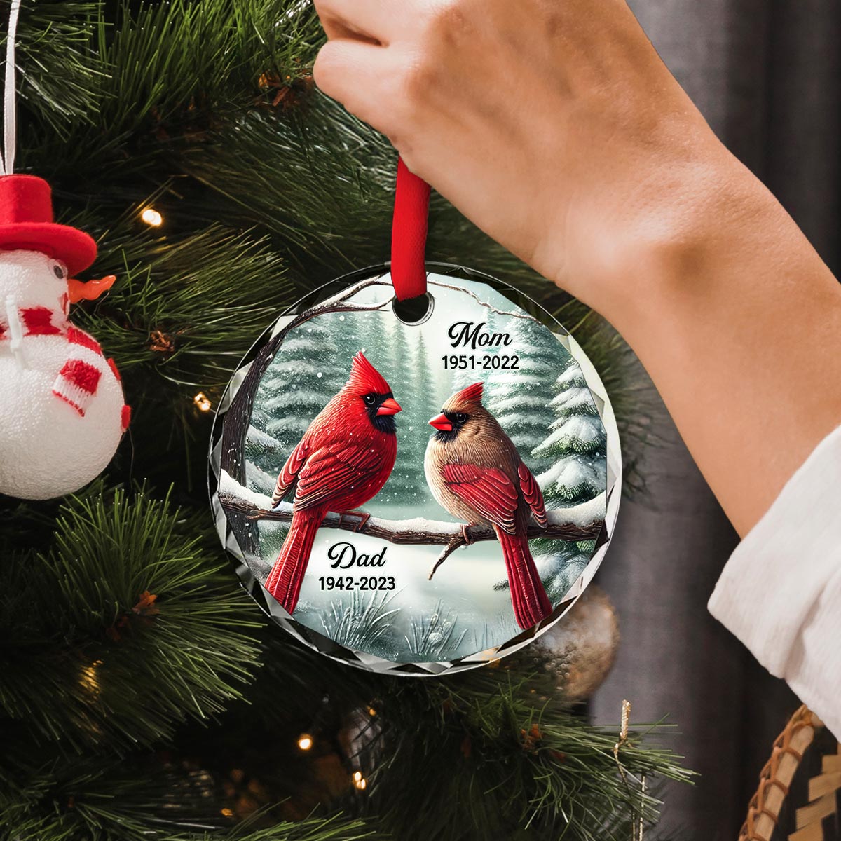 Winter Scene Memorial Cardinal Sympathy Gift Remembrance Keepsake Personalized Glass Ornament