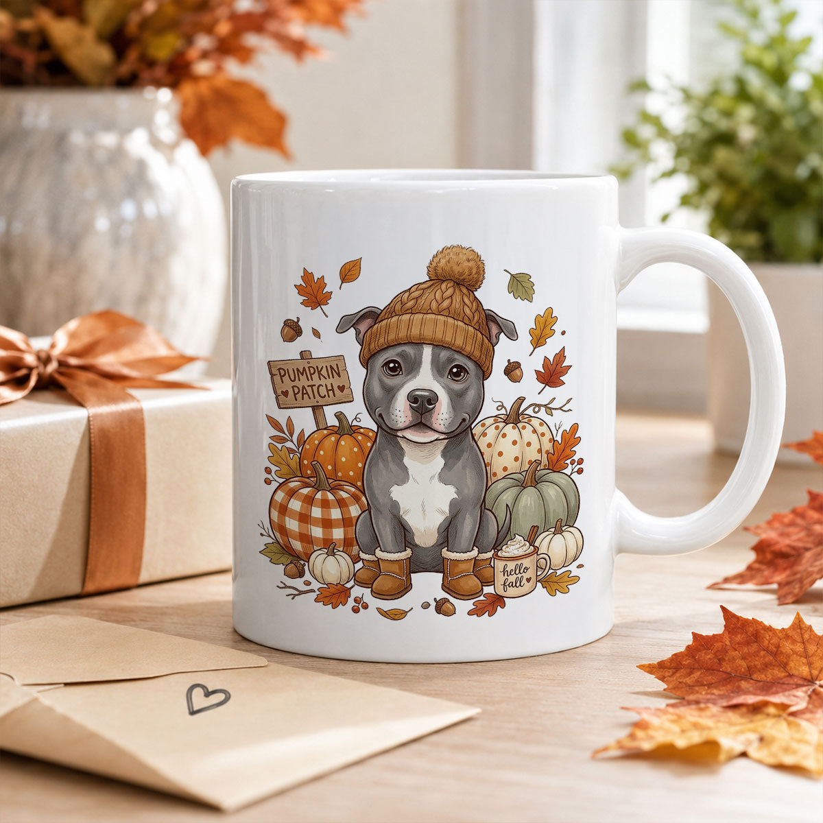 Custom Dog Photo Pumpkin Patch - Personalized Mug - Fall Gift for Dog Moms, Cat Moms, Pet Lovers
