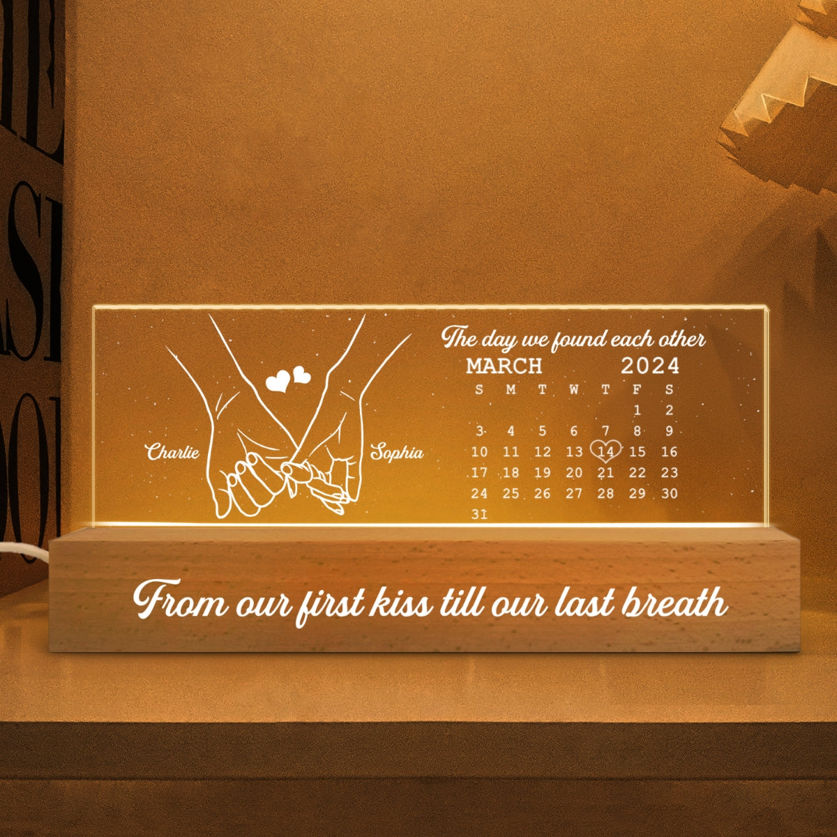 The Day It All Began Couple Anniversary Calendar Keepsake Hand In Hand Personalized Acrylic Block LED Night Light