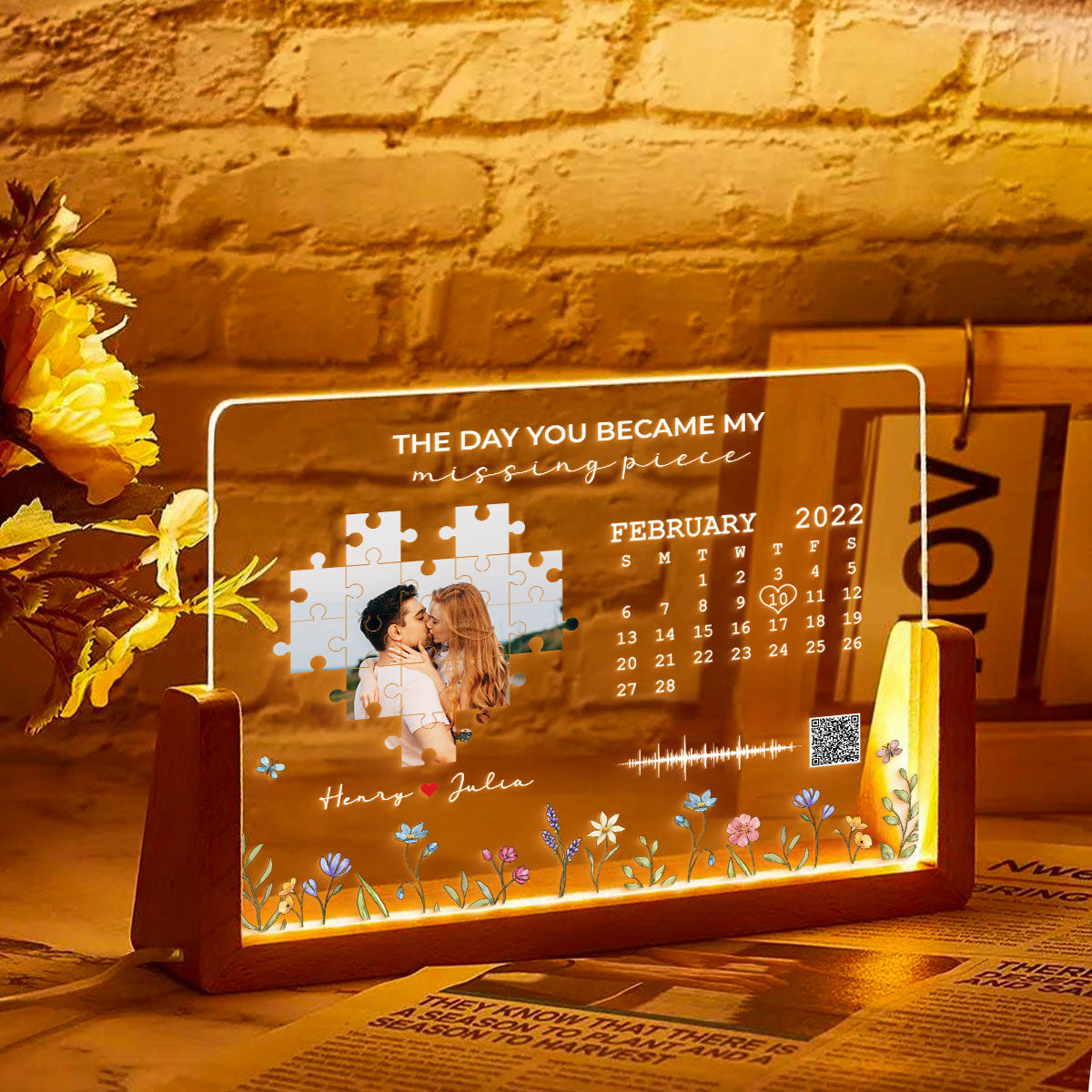 The Day I Found My Missing Piece Personalized Photo Night Light Plaque, Voice Recording Custom Message, Heartfelt Gift for him & for her