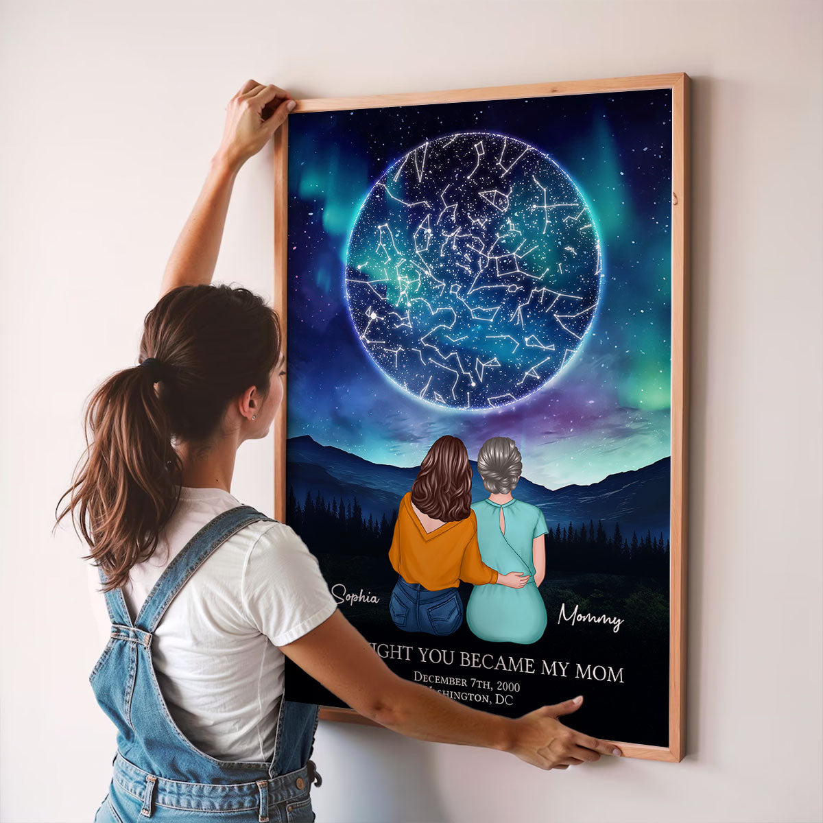 The Night You Became My Mom Embracing Mother Daughter Personalized Poster, Custom Star Map, Capture the Precious Moment, Gift, Constellation Print, Real Astronomical Data