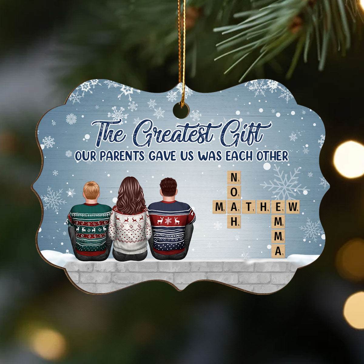 The Greatest Gift Our Parents Gave Us Was Each Other Crossword Puzzle Art Personalized Wooden Ornament - Created In A Moment, Treasured Forever