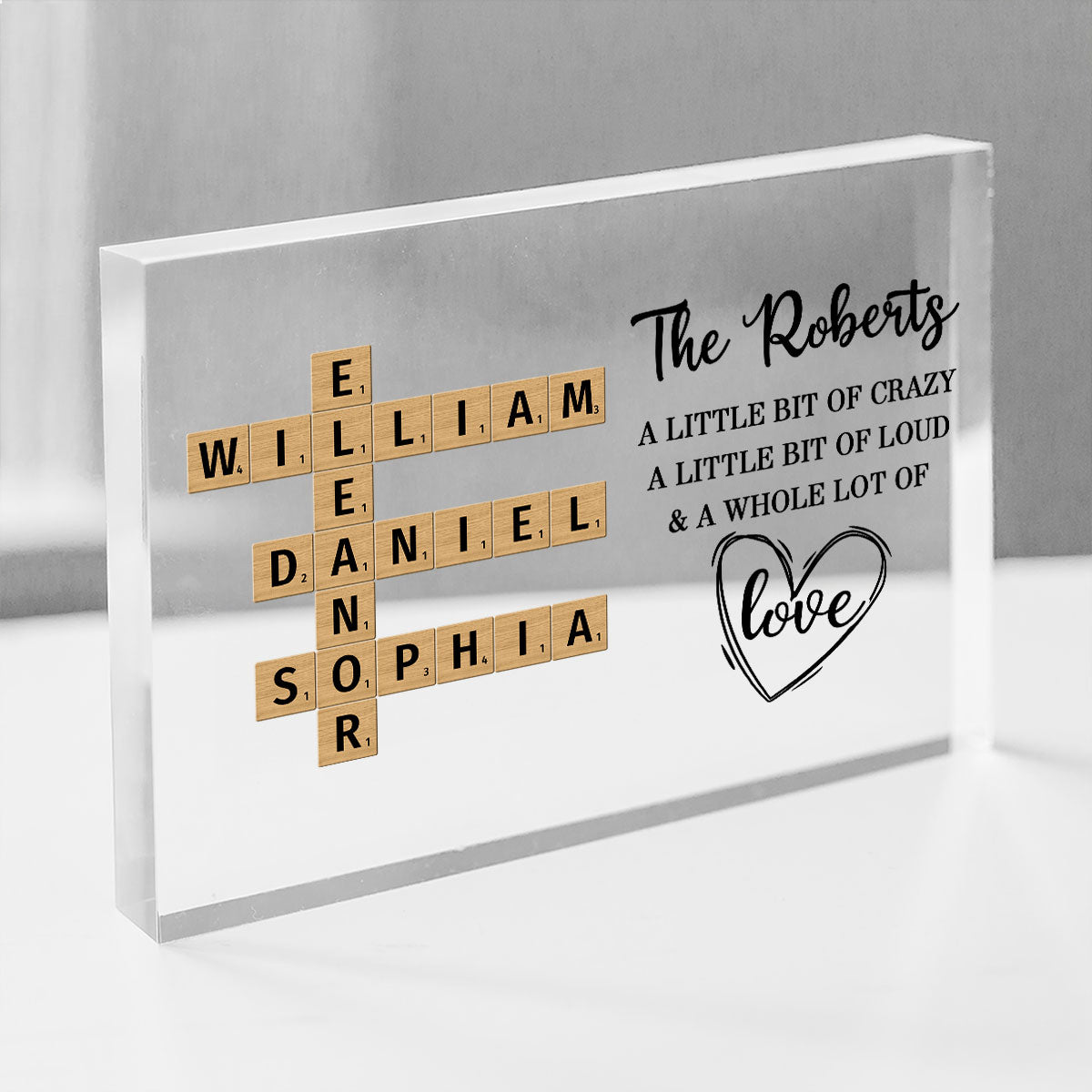 Family Whole Lot Of Love Crossword Puzzle Art - Captured In A Moment, Cherished For A Lifetime Personalized Acrylic Block Plaque