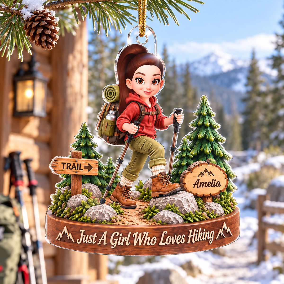 Just a Girl Who Loves Hiking - Personalized Acrylic Ornament - Christmas Gift for Daughter, Granddaughter