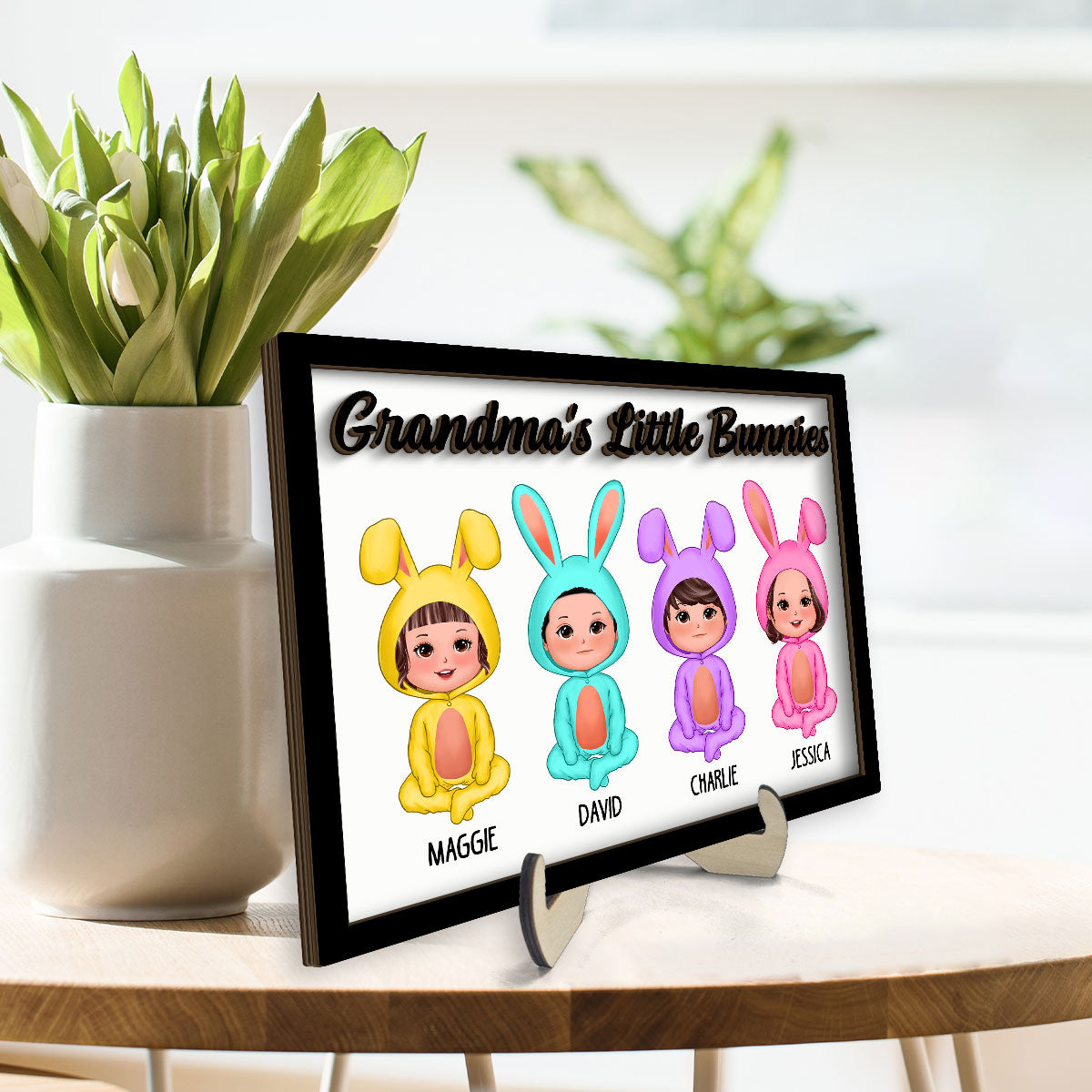 Grandma Mom Peeps Kids Easter Gift Personalized 2-layer Wooden Plaque