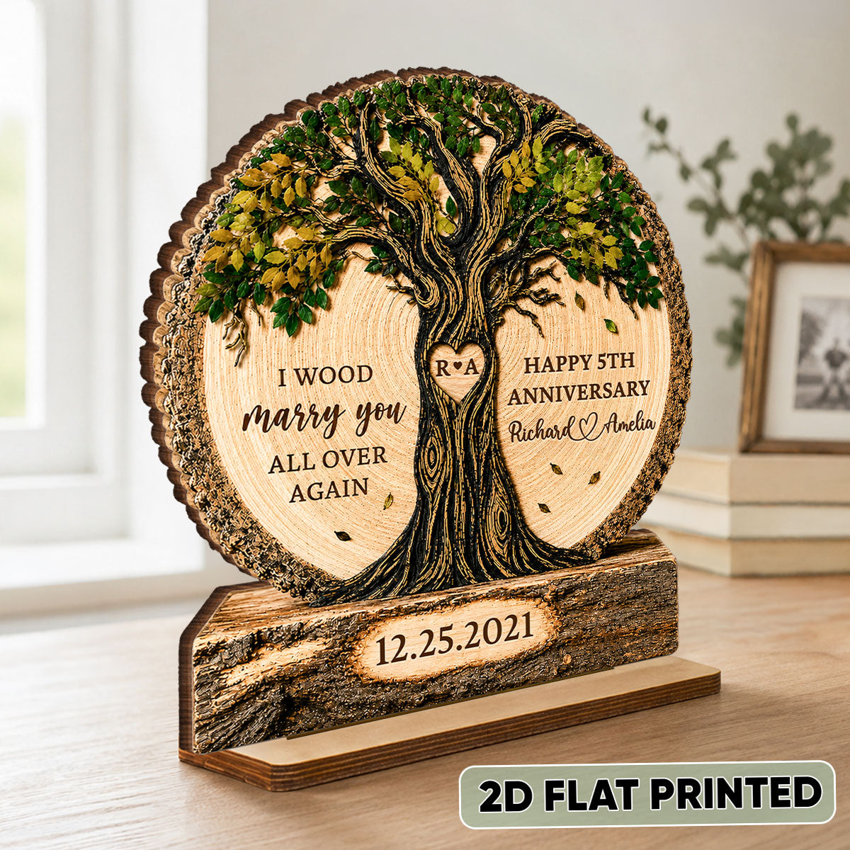 Couple Tree I Wood Marry You - Personalized 2-Layered Wooden Plaque - Gift For Couple
