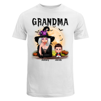 Grandma Mom Witch With GrandKids Halloween Personalized Shirt