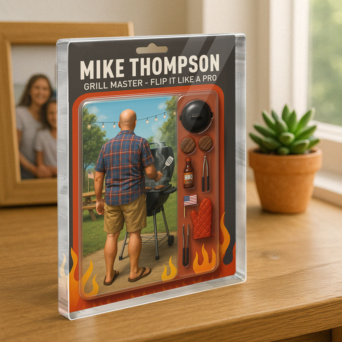 Grilling Master Dad Grandpa Man Realistic Figure Style Personalized Acrylic Block Plaque