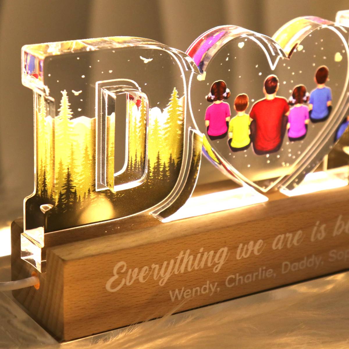 Dad Everything We Are Is Because Of You Back View Personalized LED Night Light, Father's Day Gift For Dad, Husband