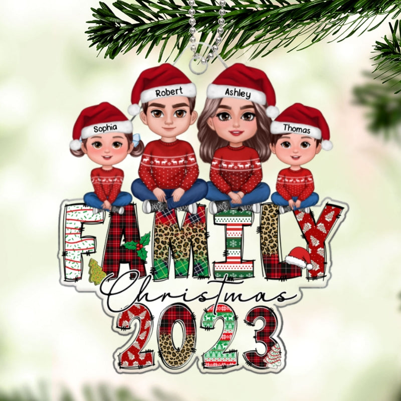 Family Christmas 2023 Doodle Letter Personalized Acrylic Ornament