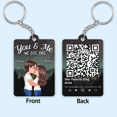 Couple Kissing Under Stars Sky Forest Favorite Song QR Code Personalized Acrylic Keychain