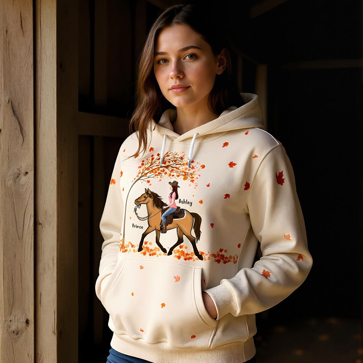 Girl Loves Horse Fall Season Theme Personalized Hoodie, Gift For Horse Lovers