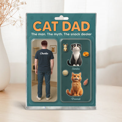 Cat Dad Realistic Figures Style Personalized Acrylic Block Plaque,  Gift for Cat Lover