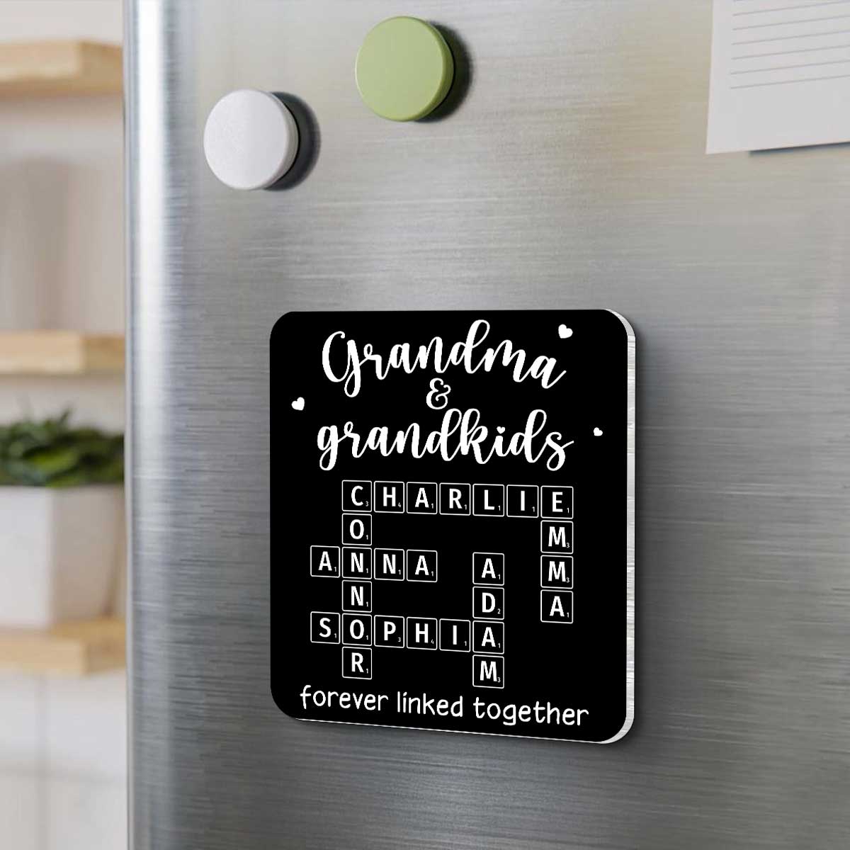 Grandma Grandpa & Grandkids Forever Linked Together Personalized Acrylic Fridge Magnet