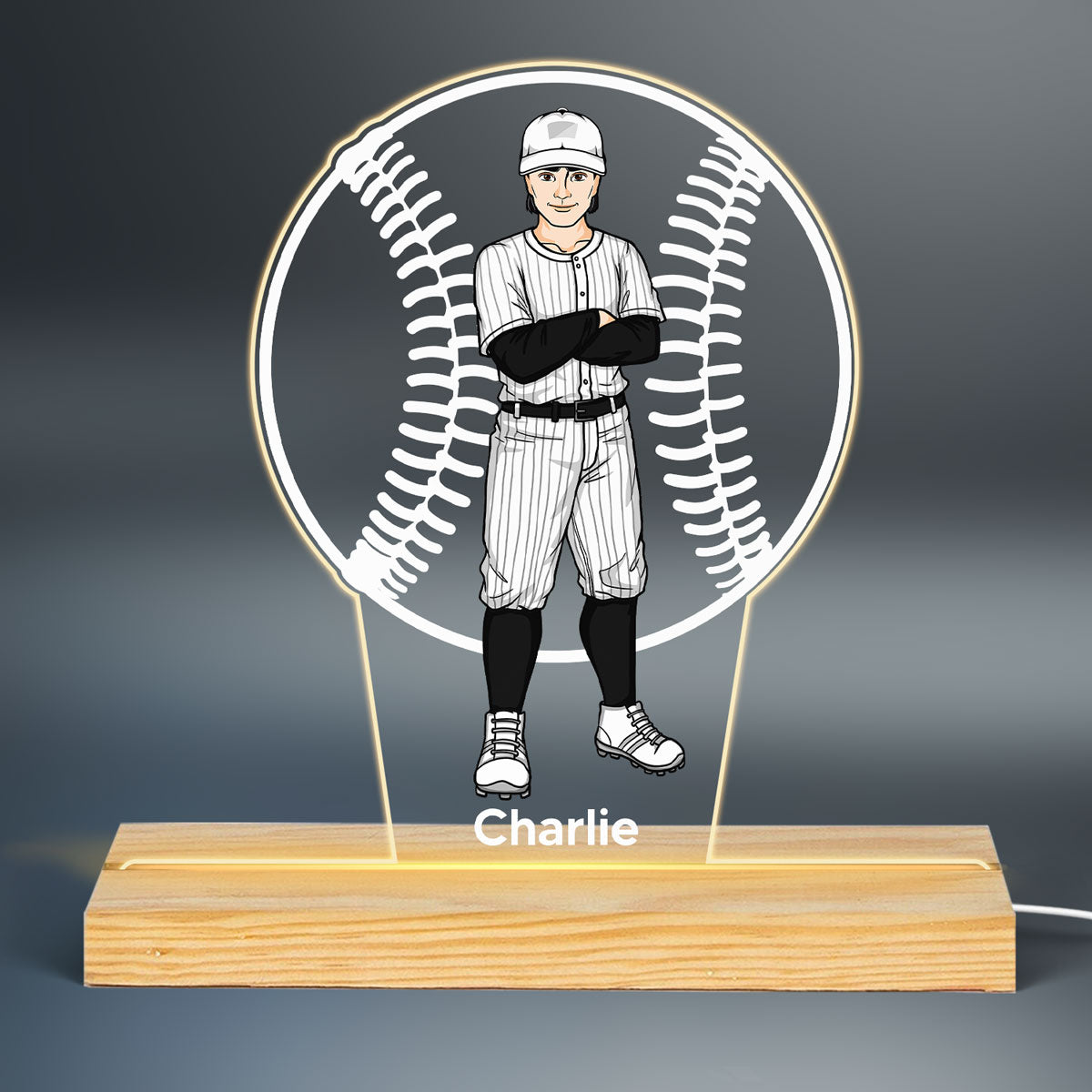 Gift For Baseball Player Personalized Custom Shape Acrylic Plaque With LED Night Light