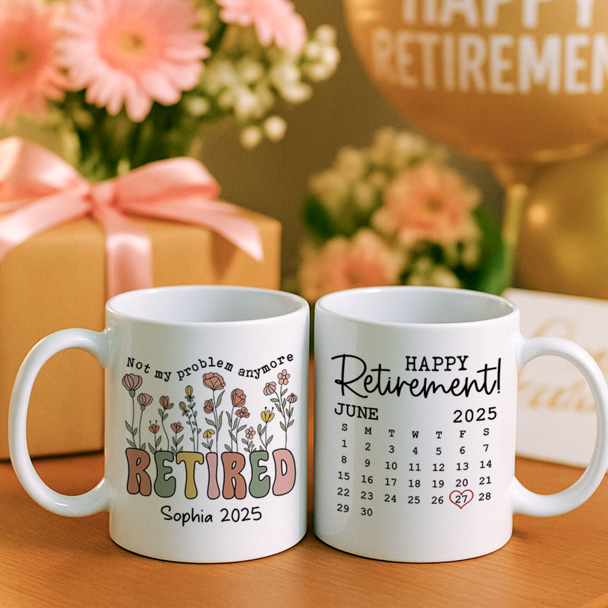 Not My Problem Anymore Retirement Gift Calendar Keepsake Personalized Mug, Farewell Good Luck Gift Coworker, Teacher, Nurse