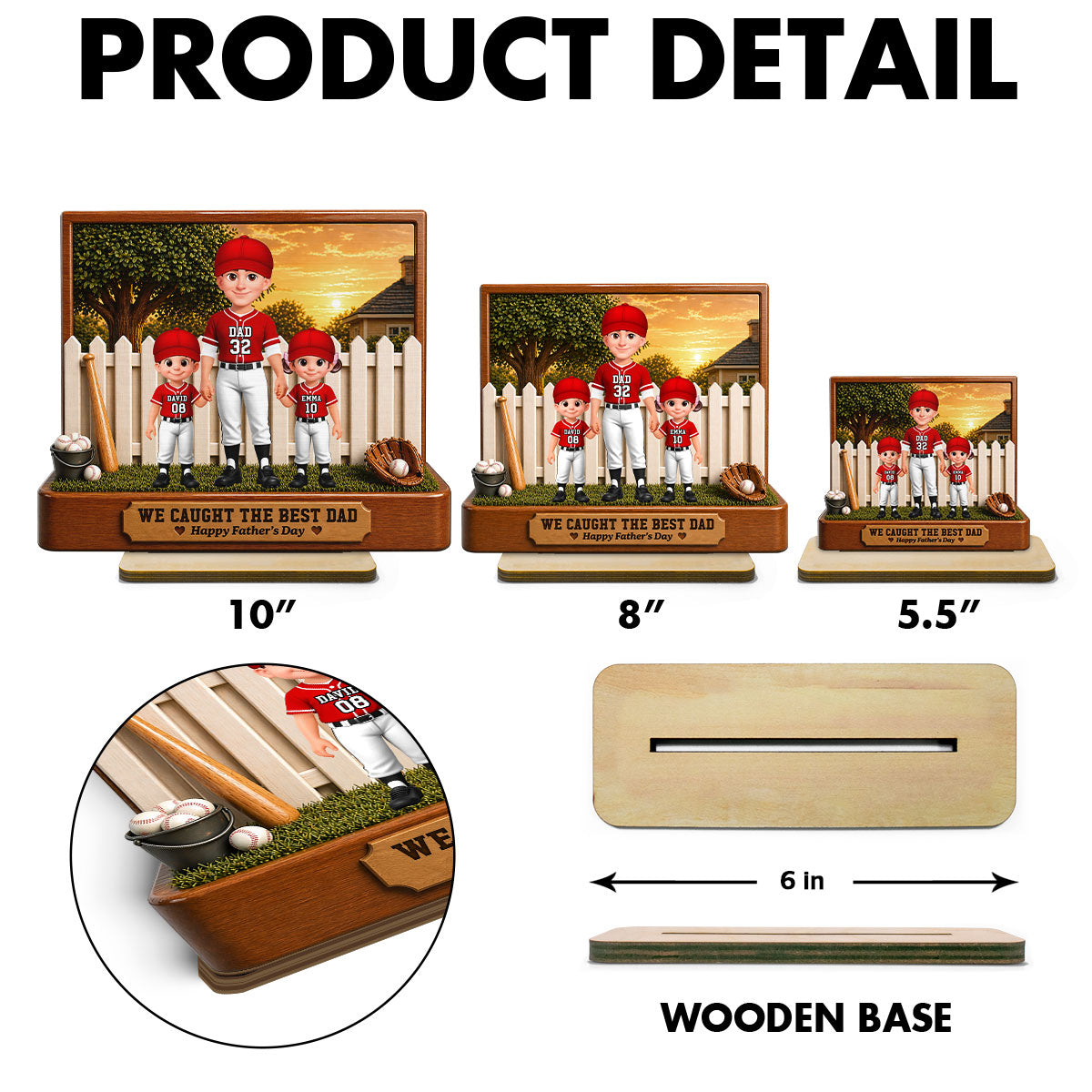 Baseball Dad And Kids Backyard We Caught The Best Dad - Personalized 2-Layered Wooden Plaque - Father's Day Gift For Dad