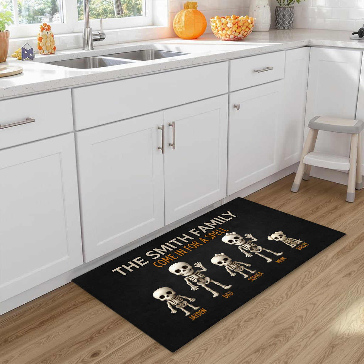 3D Effect Halloween Spooky Funny Skeleton Family - Personalized Doormat