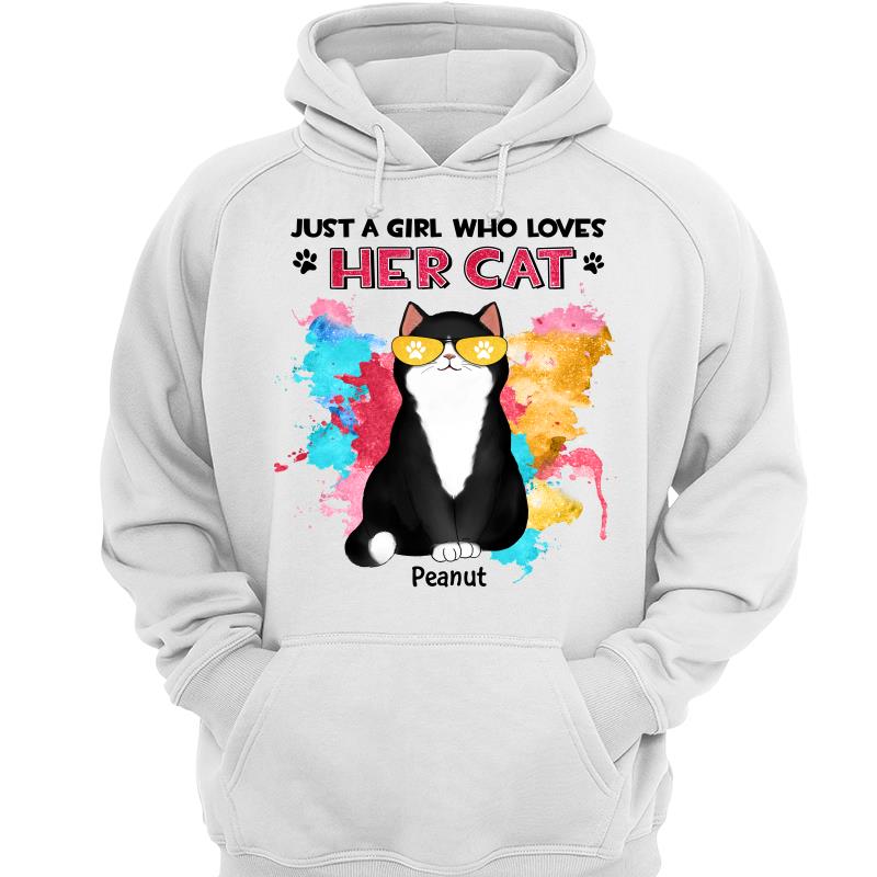 Girl Loves Her Cats Watercolor Texture Cat Mom Personalized Shirt