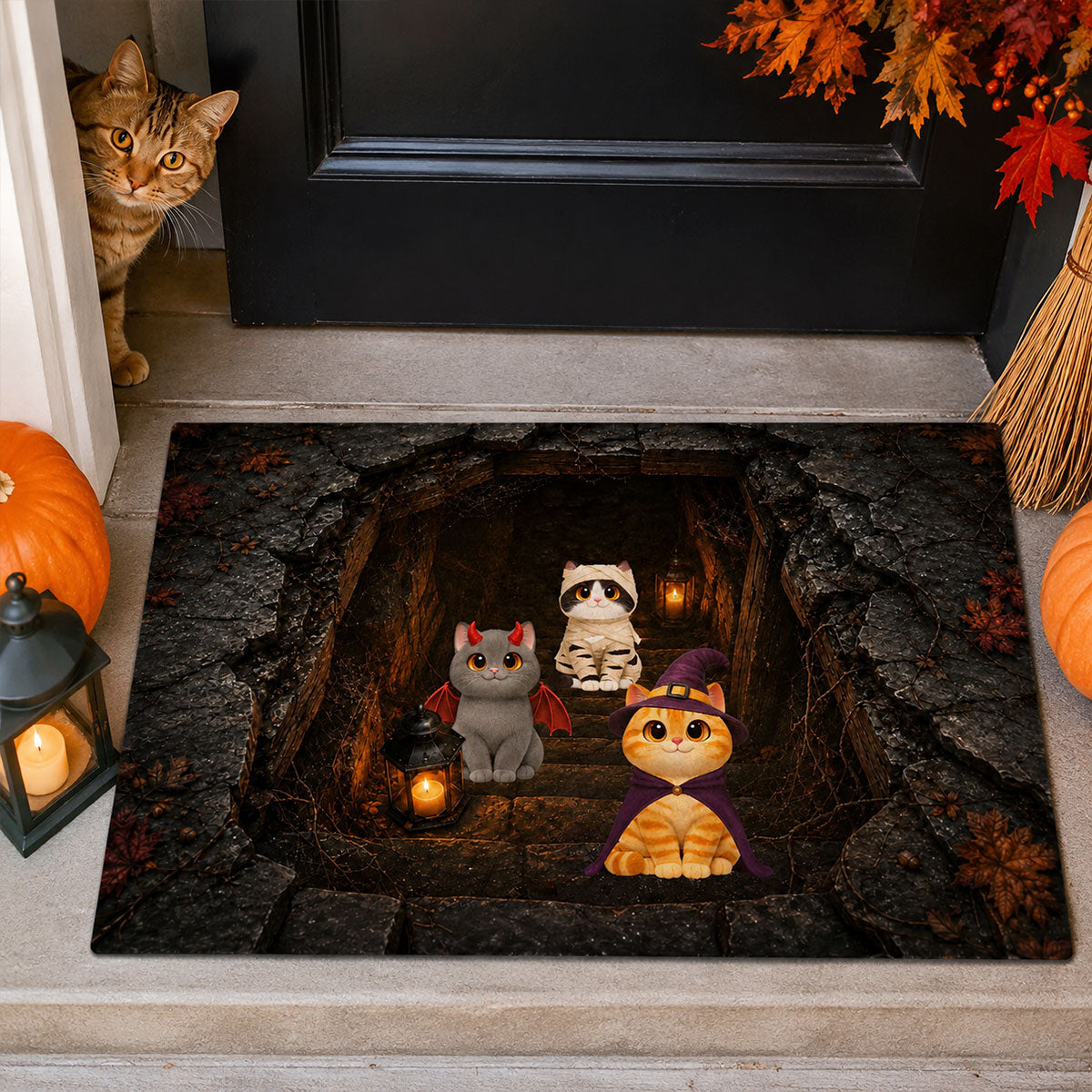 The Purr-fect Boo Crew - Personalized Doormat - Spooky Front Porch Halloween Decor for Cat Moms