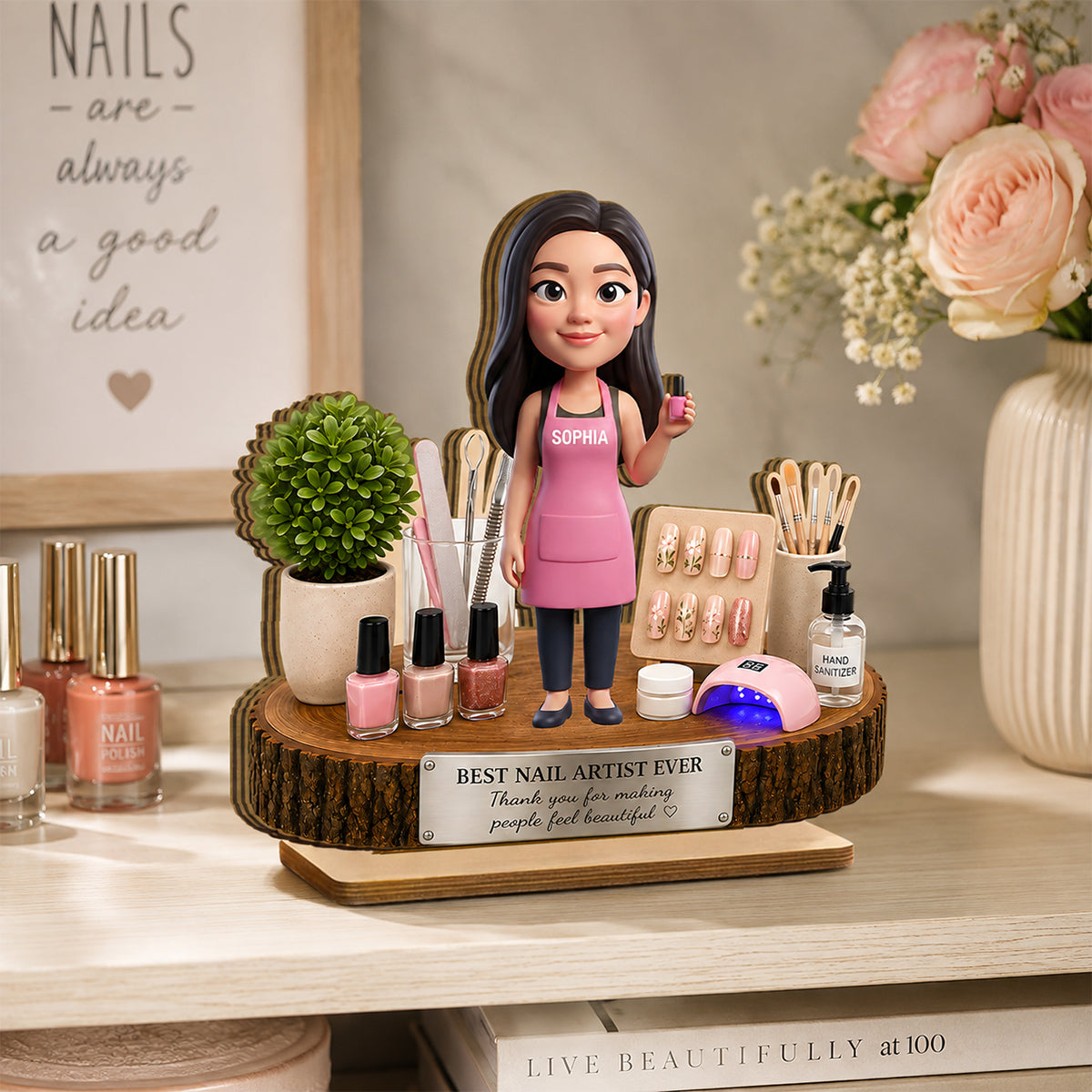 Nail Artist Custom Portrait from Photo - Personalized 2-Layered Wooden Plaque - Gift for Her, Salon Owner Gift