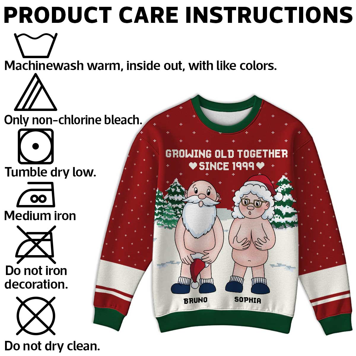 Funny Old Couple Growing Old Together Personalized Faux Knitting Ugly Sweater