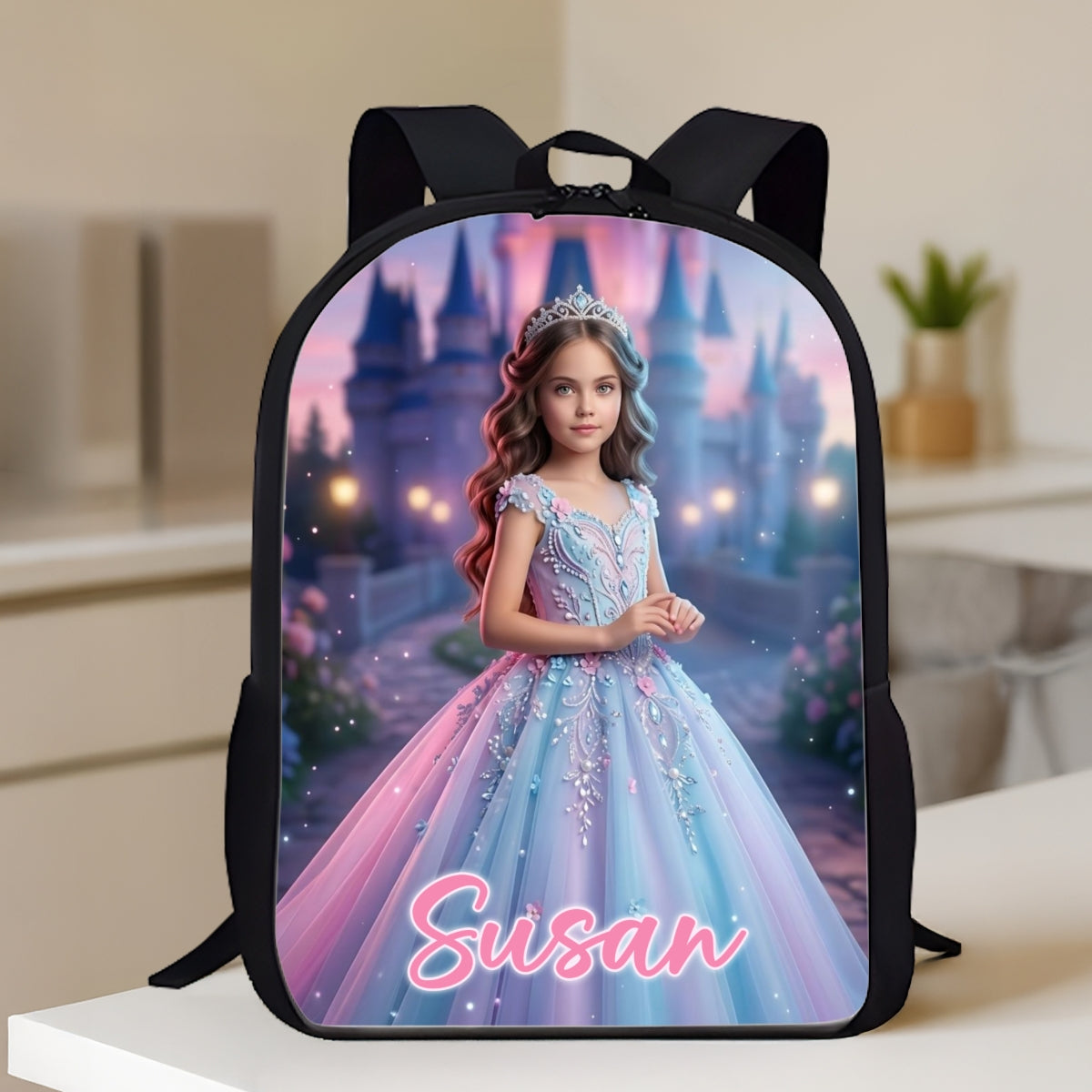 Blue Princess Portrait - Personalized Backpack - Back to School Gift for Daughter, Granddaughter, Niece