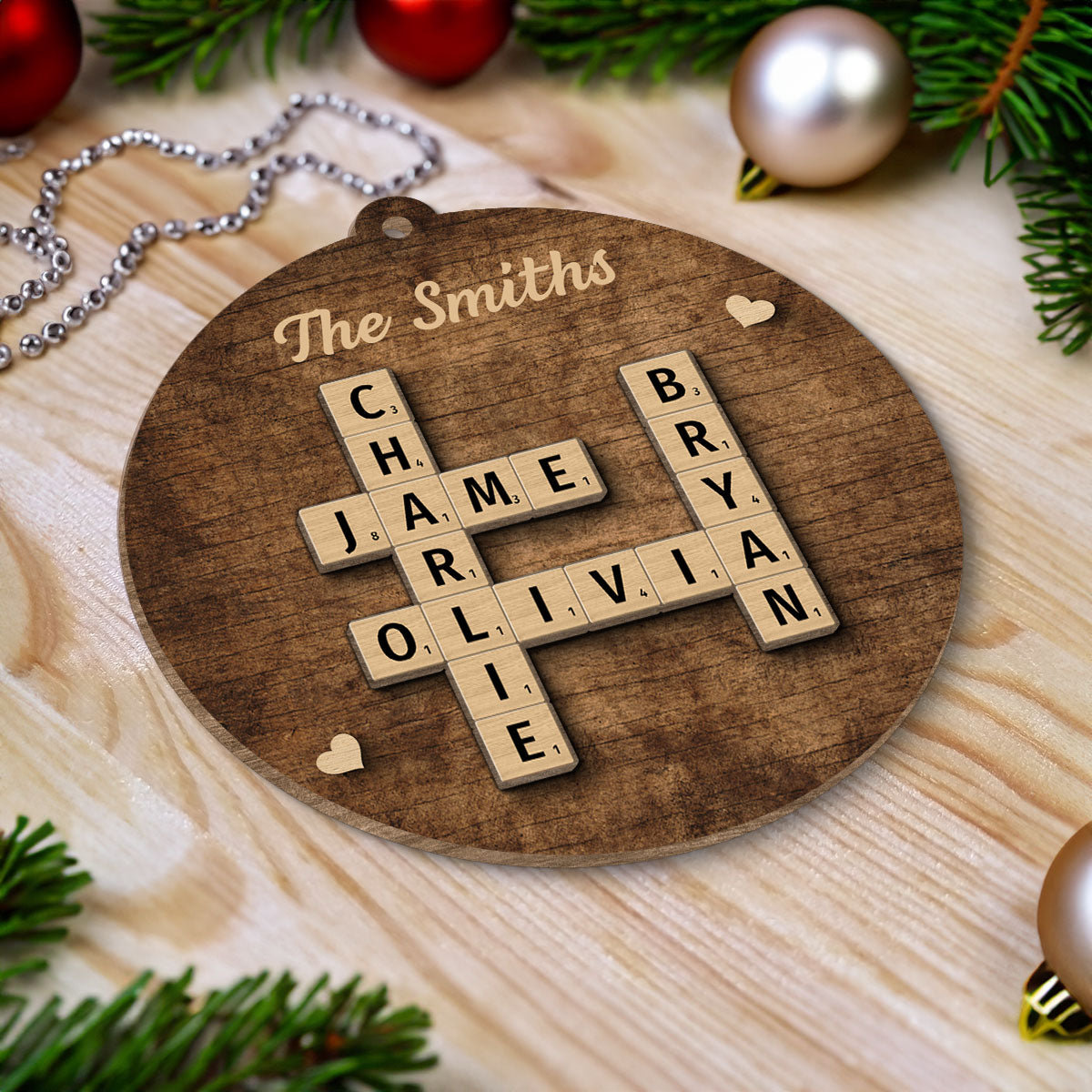 Family Members Names Crossword Puzzle Art Personalized 2-Layer Wooden Ornament
