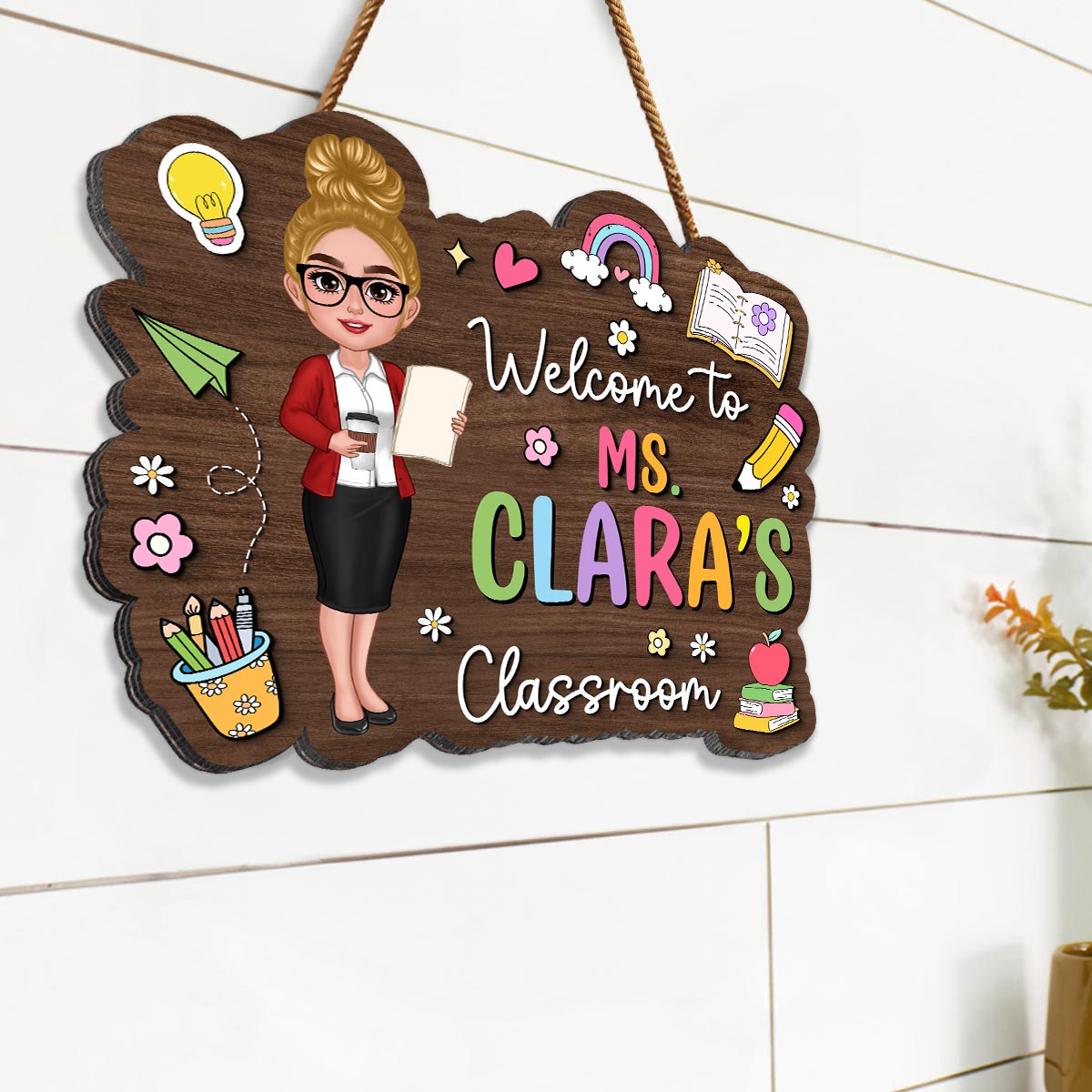 Teacher Colorful Personalized Wood Sign, Back To School Gift