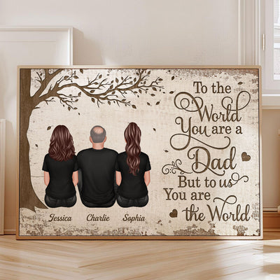 Back View Dad And Kids Dogs Cats Sitting - Personalized Poster - Gift For Dad, Husband