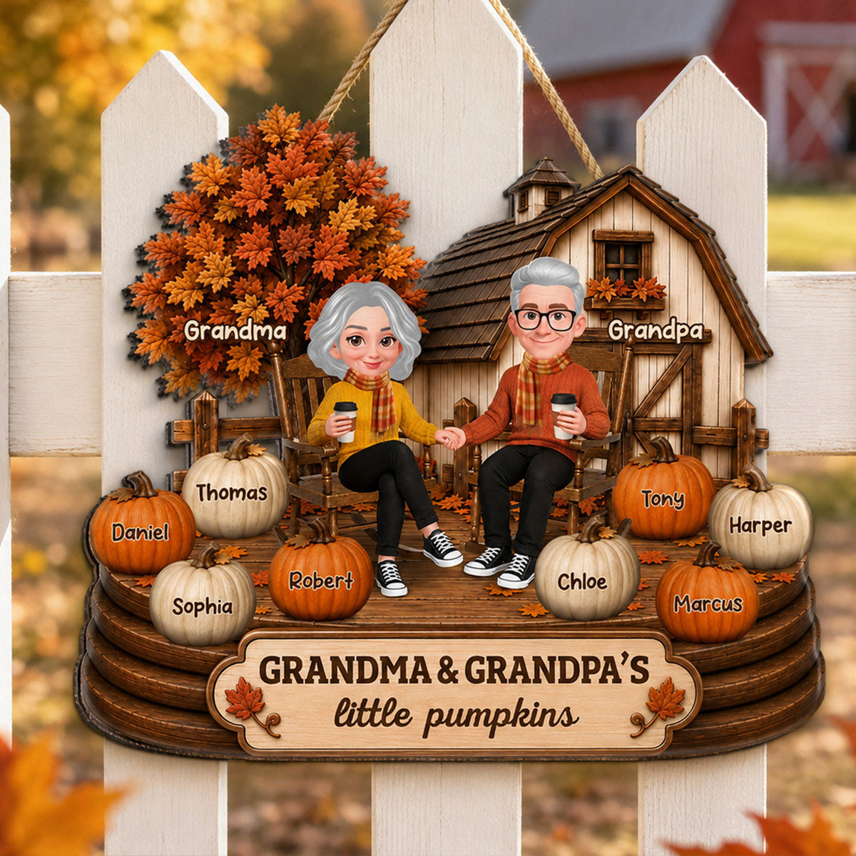 Fall Season Cozy Warm Farmhouse Style Grandma Grandpa Little Pumpkins - Personalized Wood Sign - Fall Decor For Grandparents