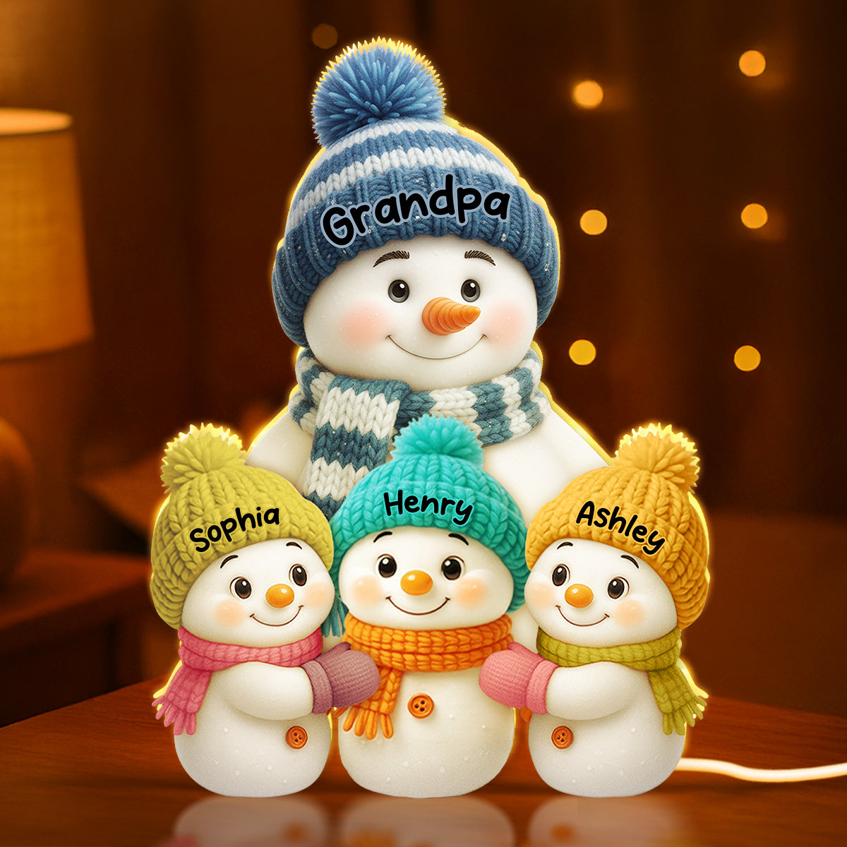 Snowman Grandpa and Grandkids Personalized Light Box - Christmas Gift for Grandpa